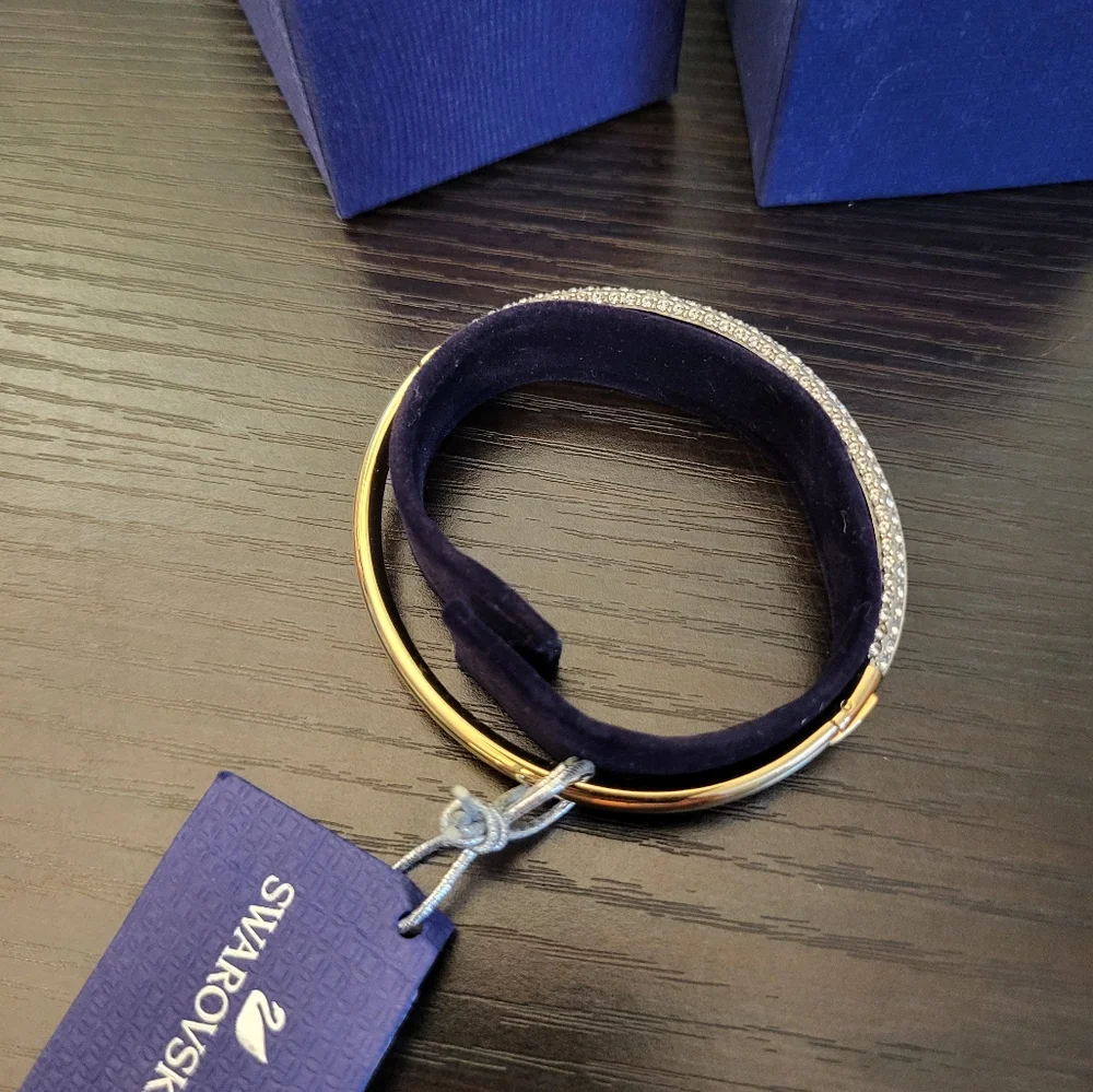 Swarovski Crystal  Bangle Bracelet White - Gold Plating New In Original Box - Picture 3 of 14